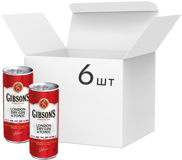 Упаковка слабоалкогольного напитка Gibson's London Dry Gin & Tonic 5% 0.25 л х 6 шт (3147699114018) - Фото 1 Упаковка слабоалкогольного напитка Gibson's London Dry Gin & Tonic 5% 0.25 л х 6 шт (3147699114018) - изображение 1