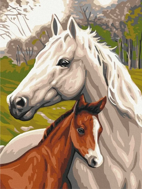Картина за номерами Сім'я коней Brushme 30x40 (RBS33101) - Фото 1 Картина за номерами Сім'я коней Brushme 30x40 (RBS33101) - зображення 1