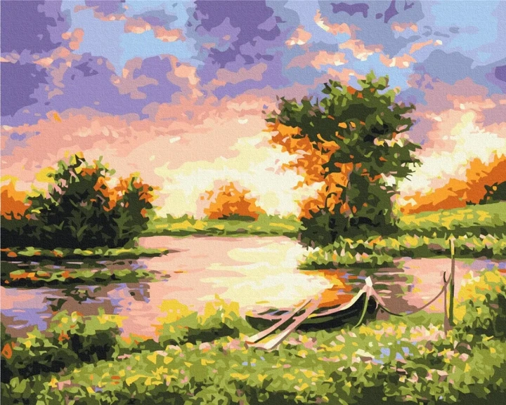 Картина за номерами Захід на озері Brushme 48x60 (BS9923L) - Фото 1 Картина за номерами Захід на озері Brushme 48x60 (BS9923L) - зображення 1