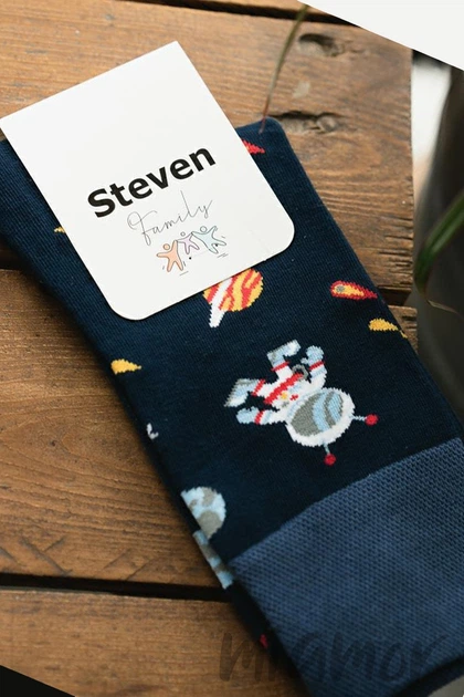 Шкарпетки чоловічі з принтом Космос STEVEN 084_014 44-46 Сині - Фото 3 Шкарпетки чоловічі з принтом Космос STEVEN 084_014 44-46 Сині - зображення 3