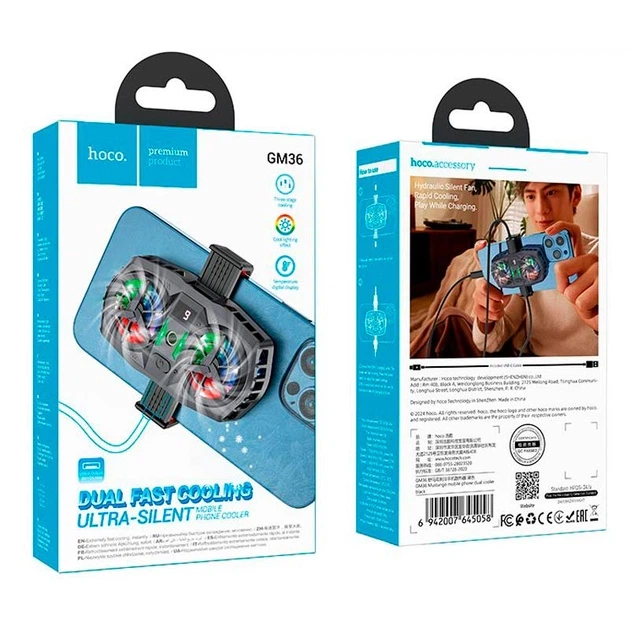 Кулер для охлаждения телефона HOCO GM36 Mustango mobile phone dual cooler с двойным вентилятором и RGB-подсветкой Черный - Фото 7 Кулер для охлаждения телефона HOCO GM36 Mustango mobile phone dual cooler с двойным вентилятором и RGB-подсветкой Черный - изображение 7