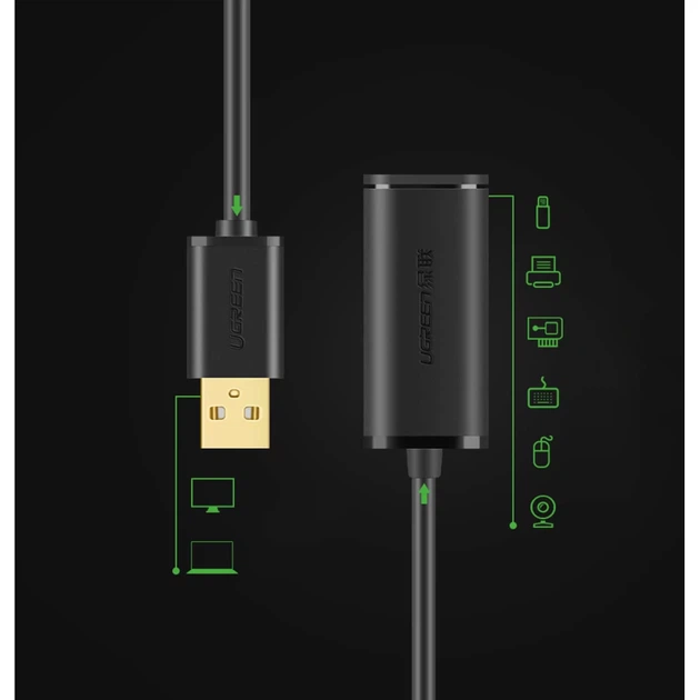 Кабель-удлинитель Ugreen USB-A (Male) to USB-A (Female) 480Mbps 20m Black (6957303813247) - Фото 4 Кабель-удлинитель Ugreen USB-A (Male) to USB-A (Female) 480Mbps 20m Black (6957303813247) - изображение 4