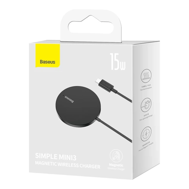 Беспроводное зарядное устройство Baseus Simple Mini 3 15W Black with MagSafe (CCJJ040001) - Фото 5 Беспроводное зарядное устройство Baseus Simple Mini 3 15W Black with MagSafe (CCJJ040001) - изображение 5