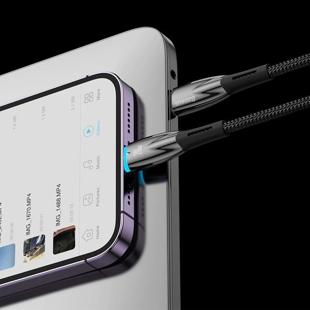 Кабель Baseus Glimmer Series Fast Charge USB-C to USB-C 100W 1m Black (CADH000701) - Фото 12 Кабель Baseus Glimmer Series Fast Charge USB-C to USB-C 100W 1m Black (CADH000701) - зображення 12