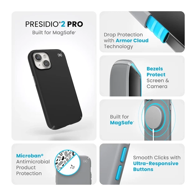Чехол Speck Presidio2 Pro для iPhone 15 | 14 | 13 Black/Slate Grey with MagSafe (150558-3205) - изображение 11