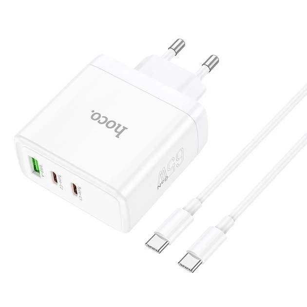 Зарядний комплект Hoco N30 Glory PD/QC 65W обладнано трьома портами та двома Type-C та одним USB Supports for PPS / QC3.0 / FCP / AFC and other fast charging protocols. EU plug - Фото 1 Зарядний комплект Hoco N30 Glory PD/QC 65W обладнано трьома портами та двома Type-C та одним USB Supports for PPS / QC3.0 / FCP / AFC and other fast charging protocols. EU plug - зображення 1