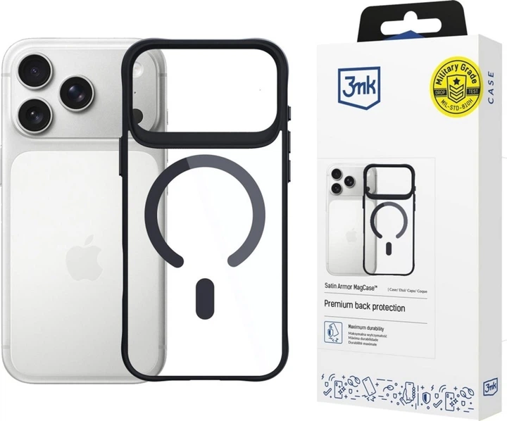 Etui plecki 3MK Satin Armor MagCase do Apple iPhone 17 Pro Transparent-Black (5903108664998) - obraz 2