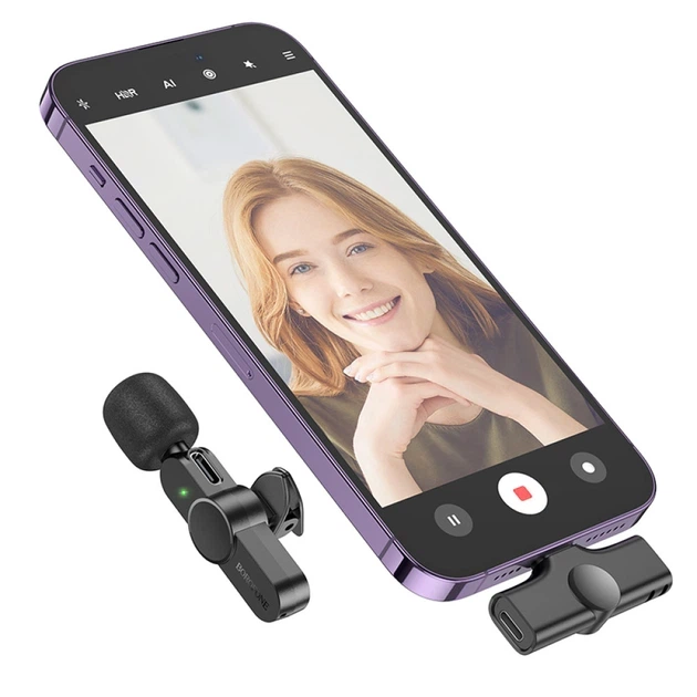 Бездротовий петличний мікрофон Borofone BFK12 USB-C/Lightning для смартфона, чорний (789295) - Фото 6 Бездротовий петличний мікрофон Borofone BFK12 USB-C/Lightning для смартфона, чорний (789295) - зображення 6