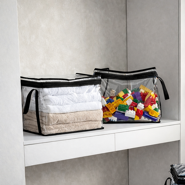 Набор ORGANIZE средних прозрачных сумок для вещей Черный (Hbk-2M-black) - изображение 2