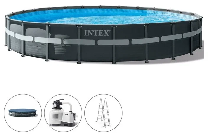 Каркасный круглый бассейн Intex 26340 с полным комплектом 732х132 см на 47241 л серый - изображение 4