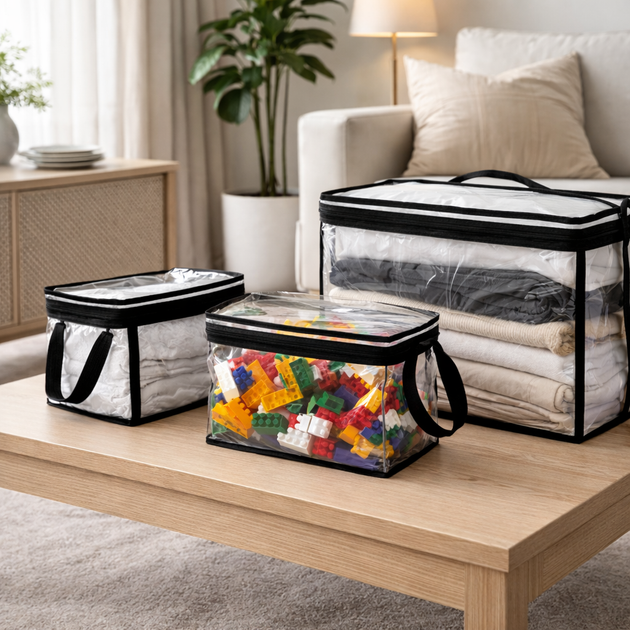 Набор ORGANIZE прозрачных сумок для вещей Черный (Hbk-SML-black) - Фото 2 Набор ORGANIZE прозрачных сумок для вещей Черный (Hbk-SML-black) - изображение 2