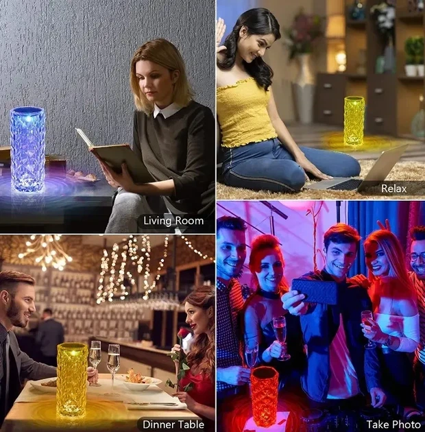 Настільна акумуляторна лампа з пультом 22 см нічник Троянда з пультом RGB Crystal Rose. - зображення 6