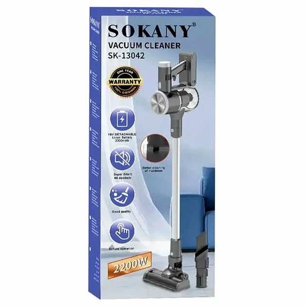 Акумуляторний пилосос SOKANY SK-13042 потужність 2200 Вт циклонний фільтр для сухого прибирання сірий - Фото 7 Акумуляторний пилосос SOKANY SK-13042 потужність 2200 Вт циклонний фільтр для сухого прибирання сірий - зображення 7