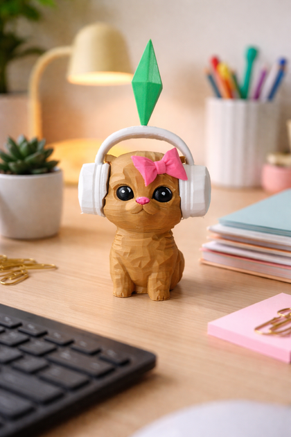 Котик из Sims 4 Мемнная Вайбовая Кошечка из Игры Симс в Наушниках и Кристалом - Фото 5 Котик из Sims 4 Мемнная Вайбовая Кошечка из Игры Симс в Наушниках и Кристалом - изображение 5