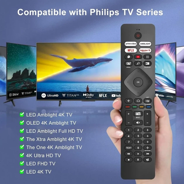 Заменяемый пульт дистанционного управления для телевизоров Philips Smart TV 4K OLED LED Ultra HD FHD - изображение 3