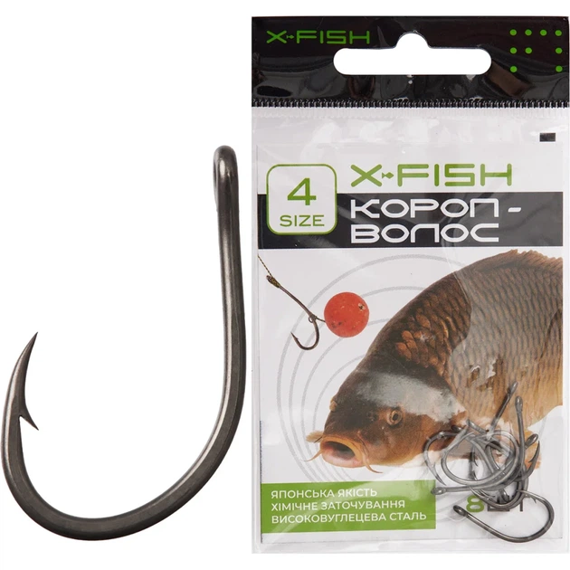 Крючок X-Fish Карп Волос #4 (8шт/уп) - Фото 1 Крючок X-Fish Карп Волос #4 (8шт/уп) - изображение 1