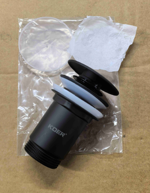 Донный клапан для раковины Koer PW-07-05 1 1/4'' с переливом автоматический СLICK-СLACK (Цвет черн) - изображение 6