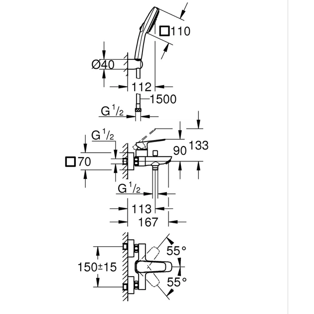 Одноважільний Змішувач для ванни Grohe Cubeo (1018142430) (00145610) - зображення 3
