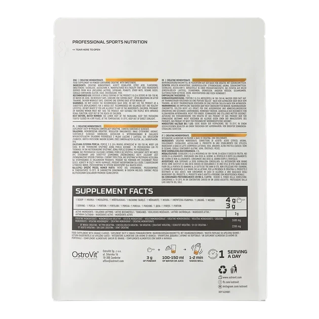 Креатин моногідрат OstroVit Creatine Monohydrate 300 г Апельсин - зображення 3