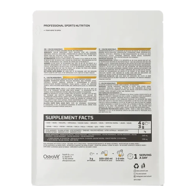 Креатин моногідрат OstroVit Creatine Monohydrate 500 г Манго - зображення 3