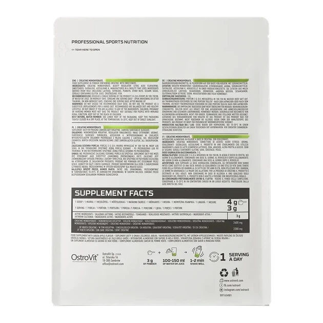 Креатин моногидрат OstroVit Creatine Monohydrate 500 г Яблоко - изображение 3