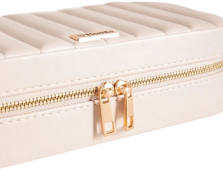 Шкатулка для прикрас Homla Rinas з прошивкою в вигляді полосок бежева 20,5x10,5x6 см (5906496752841) - зображення 4