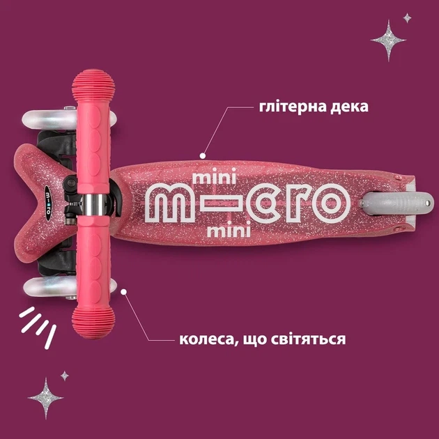 Самокат Micro Mini Deluxe Fairy Glitter LED розовый (MMD208) - изображение 5