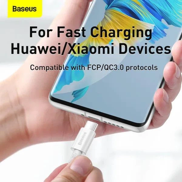 Кабель Baseus Superior Series Fast Charging Data Cable Type-C to Type-C 100W 20V 5A 1м (CATYS-B02) White - Фото 12 Кабель Baseus Superior Series Fast Charging Data Cable Type-C to Type-C 100W 20V 5A 1м (CATYS-B02) White - зображення 12