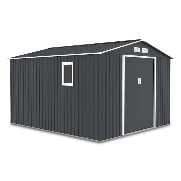 Сарай для инструмента Hudson Hardmaister 277x319 см хозблок металлический для садового оборудования раздвижная дверь холодный серый - изображение 2