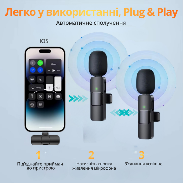Беспроводной петличный микрофон ONELEADER K9 с шумоподавленным разъемом Lightning для iPhone JDT-0849587 - изображение 2