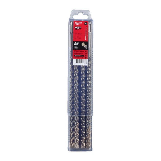 Бур SDS-PLUS MX4 MILWAUKEE, діаметр 12,0х260х200мм, (10шт), пластикова коробка - Фото 1 Бур SDS-PLUS MX4 MILWAUKEE, діаметр 12,0х260х200мм, (10шт), пластикова коробка - изображение 1