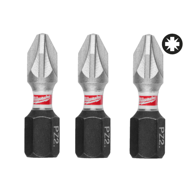 Бита SHOCKWAVE MILWAUKEE, PZ2, 25мм, (3шт) - Фото 1 Бита SHOCKWAVE MILWAUKEE, PZ2, 25мм, (3шт) - изображение 1