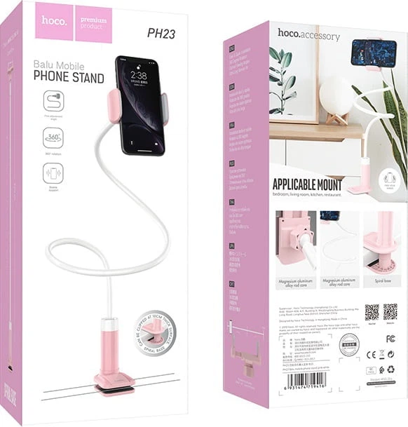 Держатель для Телефона гибкий Hoco PH23 (52 - 90мм) 360 градусов Pink White (44247) - Фото 9 Держатель для Телефона гибкий Hoco PH23 (52 - 90мм) 360 градусов Pink White (44247) - изображение 9