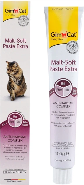 Паста GimCat Every Day Malt-Soft Paste Extra для котів для виведення шерсті зі шлунку 100 г - Фото 1 Паста GimCat Every Day Malt-Soft Paste Extra для котів для виведення шерсті зі шлунку 100 г - зображення 1