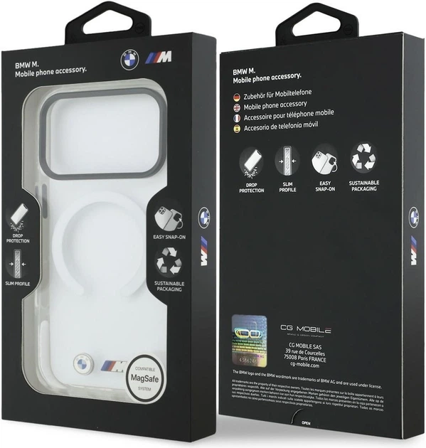 Etui plecki BMW M IML Shockproof Metal Logos MagSafe do Apple iPhone 17 Pro Transparent (BMHMP17L25HSMLKT) - obraz 8