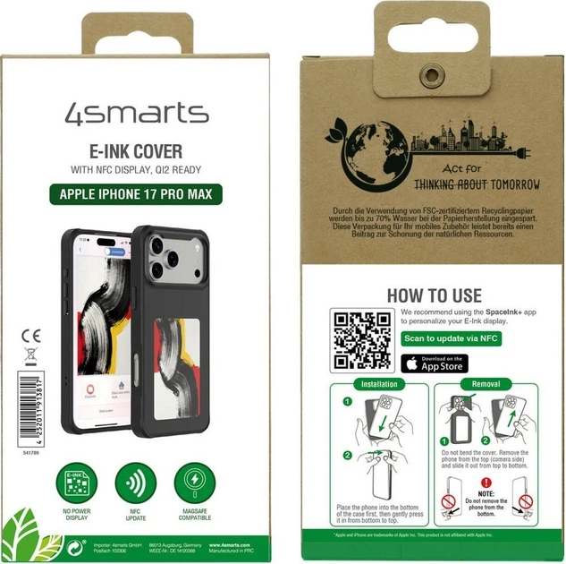 Etui plecki E-Ink 4smarts with display NFC Qi2 do Apple iPhone 17 Pro Max Black (4252011913817) - obraz 4