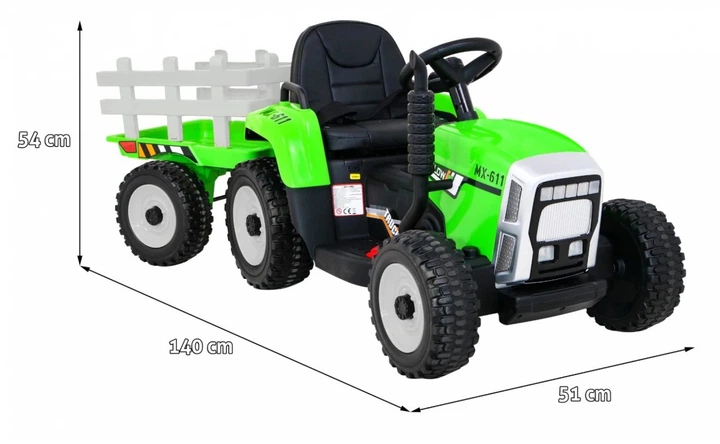 Traktor elektryczny dla dzieci Blow z przyczepą 1-osobowy Zielony (5903864908176) - obraz 6