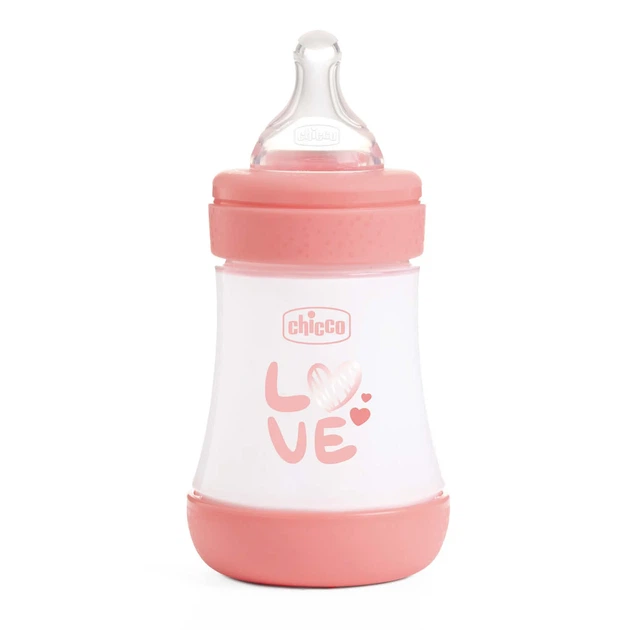 Пляшечка пластик Chicco PERFECT 5 Love, 150 мл, соска силікон, 0 м+, Рожевий - Фото 1 Пляшечка пластик Chicco PERFECT 5 Love, 150 мл, соска силікон, 0 м+, Рожевий - зображення 1