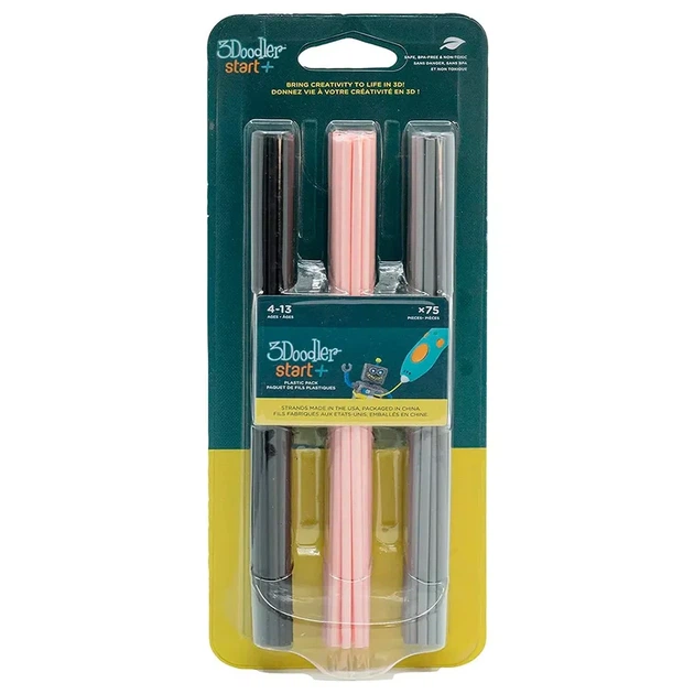 Набор стержней для 3D-ручки 3Doodler Star МИКС (75 шт: черный, розовый, серый) (3DS-ECO-MIX3-75) - изображение 3