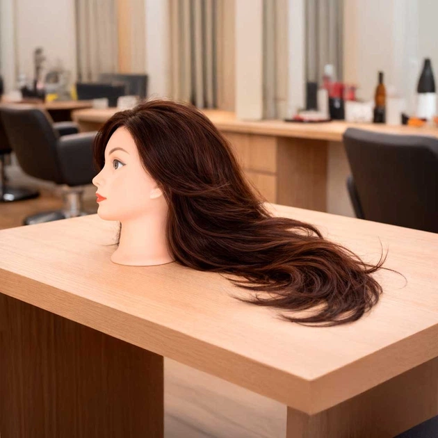 Перукарська голова KIK з натуральним волоссям для тренувань Коричнева KX6961 (5903039760752) - зображення 5