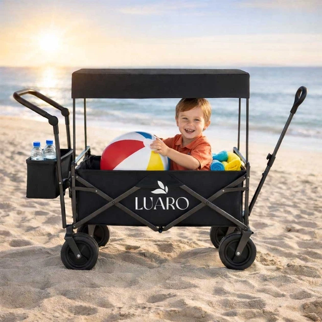 Wózek turystyczny KIK LUARO składany plażowy z daszkiem i siatką Czarny (5903039770898) - obraz 11