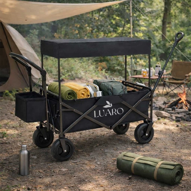 Wózek turystyczny KIK LUARO składany plażowy z daszkiem i siatką Czarny (5903039770898) - obraz 12