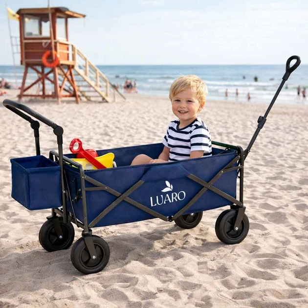 Wózek turystyczny KIK LUARO składany plażowy z daszkiem i siatką Granatowy (5903039770881) - obraz 8