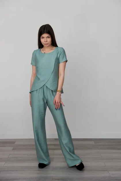 Костюм жіночий Estilo повсякдений-casual льон жатка морська хвиля 02-103 48р - Фото 1 Костюм жіночий Estilo повсякдений-casual льон жатка морська хвиля 02-103 48р - изображение 1