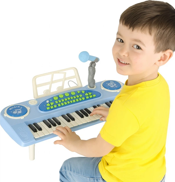 Keyboard muzyczny dla dzieci KIK z mikrofonem i statywem Niebieski KX3041 (5903039767676) - obraz 12