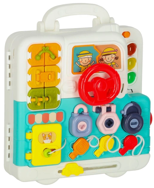 Сенсорна маніпуляційна дошка Ikonka Montessori Валіза з ручками Ведмедик XXL Світло Звук (KX3203) (5903039765290) - зображення 2