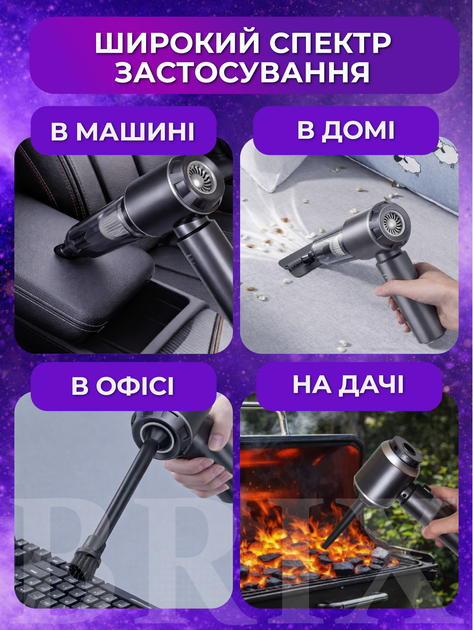 Пылесос автомобильный Серый 15 kPa 6000 mAh 3-в-1 с функцией выдува и вакууматора - изображение 2
