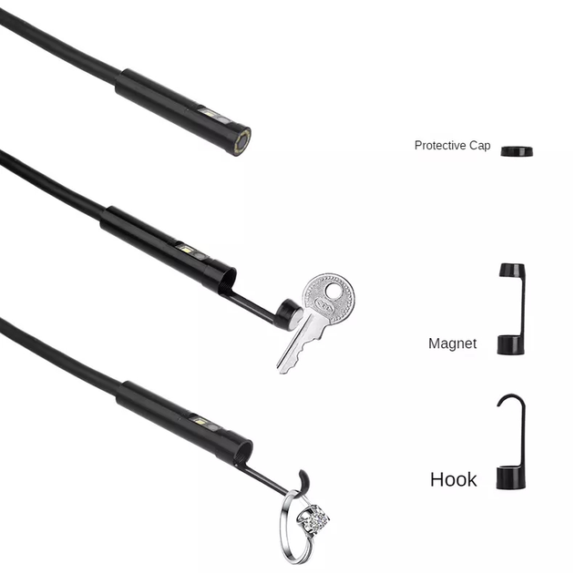 USB эндоскоп водонепроницаемый 2 м 5.5 мм с жёстким кабелем, LED подсветка, USB / Micro-USB / Type-C - изображение 3