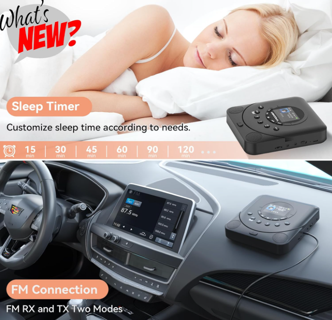 Портативный CD плеер MONODEAL с колонками, Bluetooth, TF карта, FM приемник и передатчик, TFT экран, аккумуляторный Discman - изображение 6
