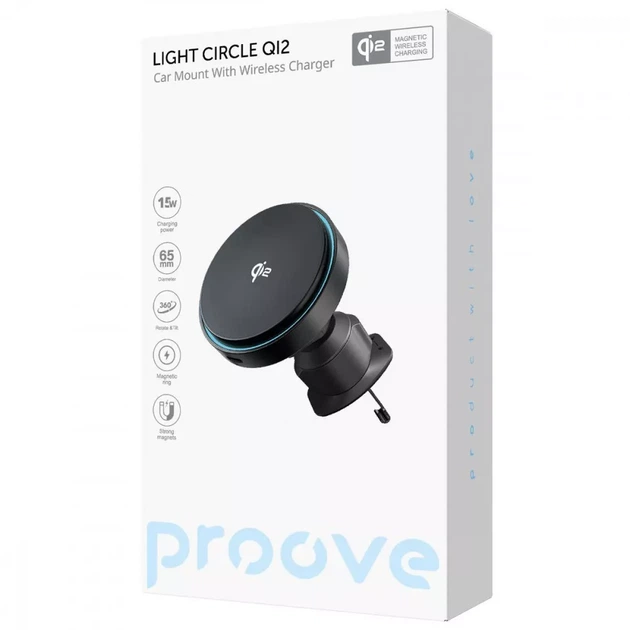 Автомобильный держатель с беспроводным ЗУ Proove Light Circle Qi2 15W black - изображение 4